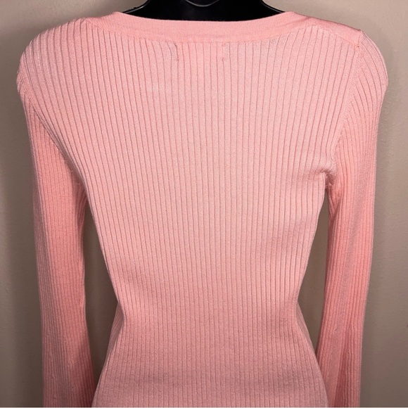 Small Bongo Pink Ribbed Long Bell Sleeve Sweater Knit Pastel Lettuce Trim - Picture 10 of 16